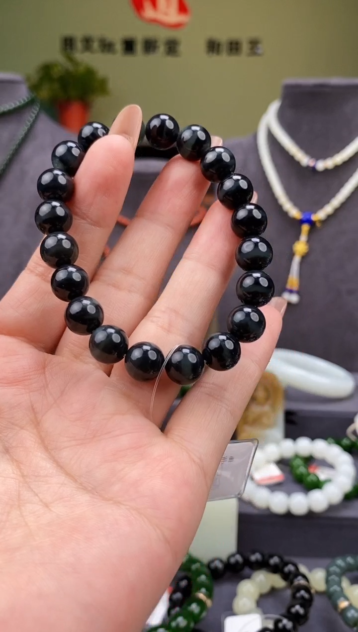 手串未镶嵌和田玉10mm青花圆珠手串-多样性发货