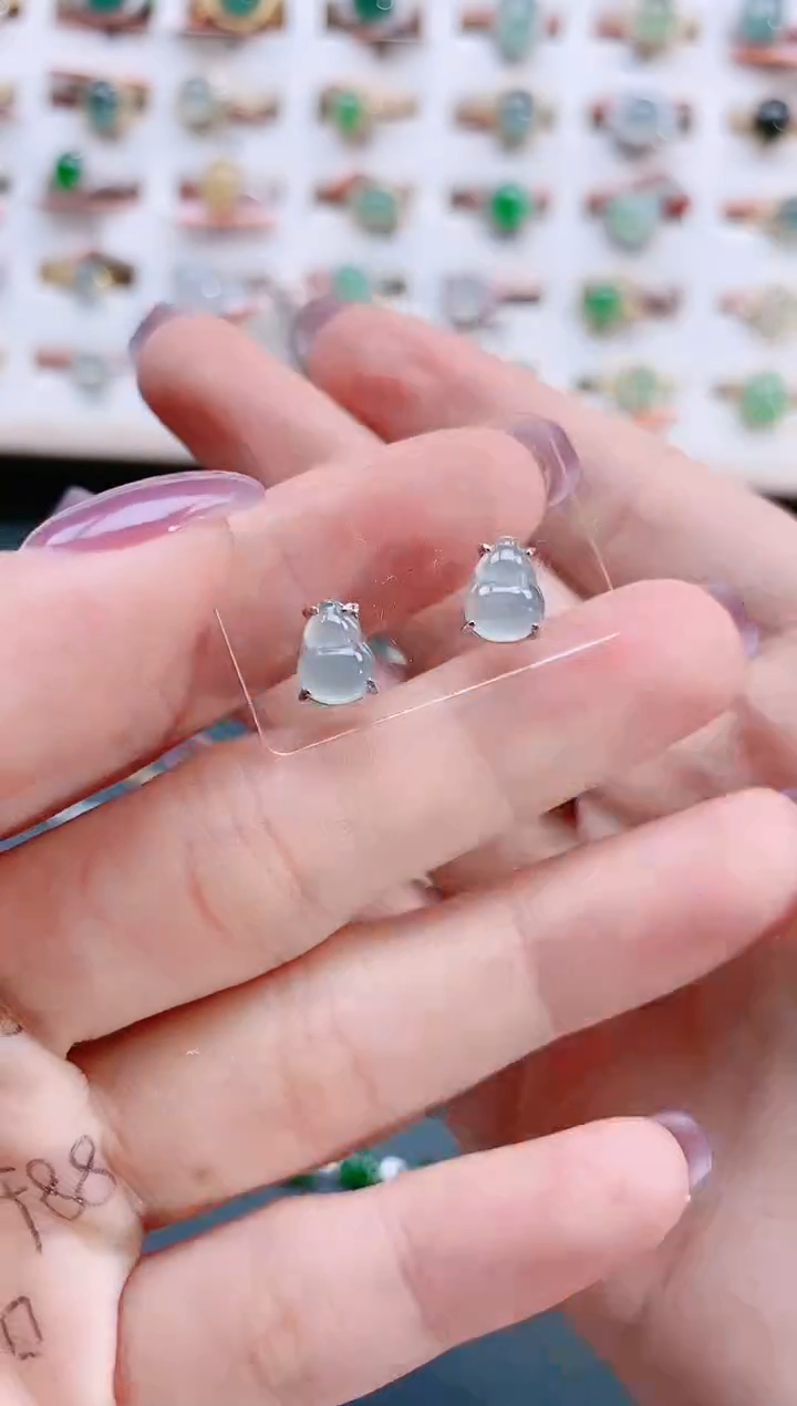 翡翠银S925镶嵌耳饰天然翡翠