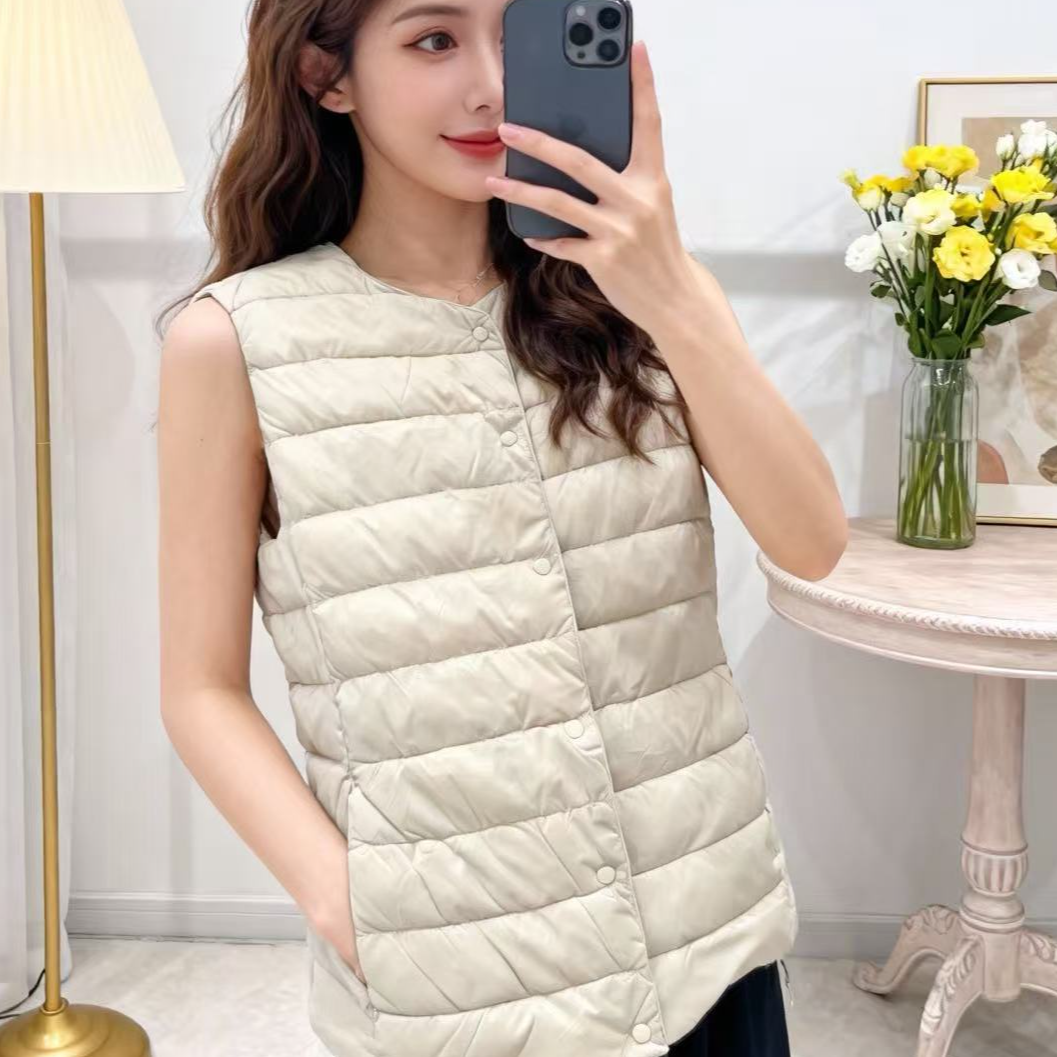 【mw1666】高级轻型轻薄羽羽服马甲背心女装无领圆领保暖内胆打底
