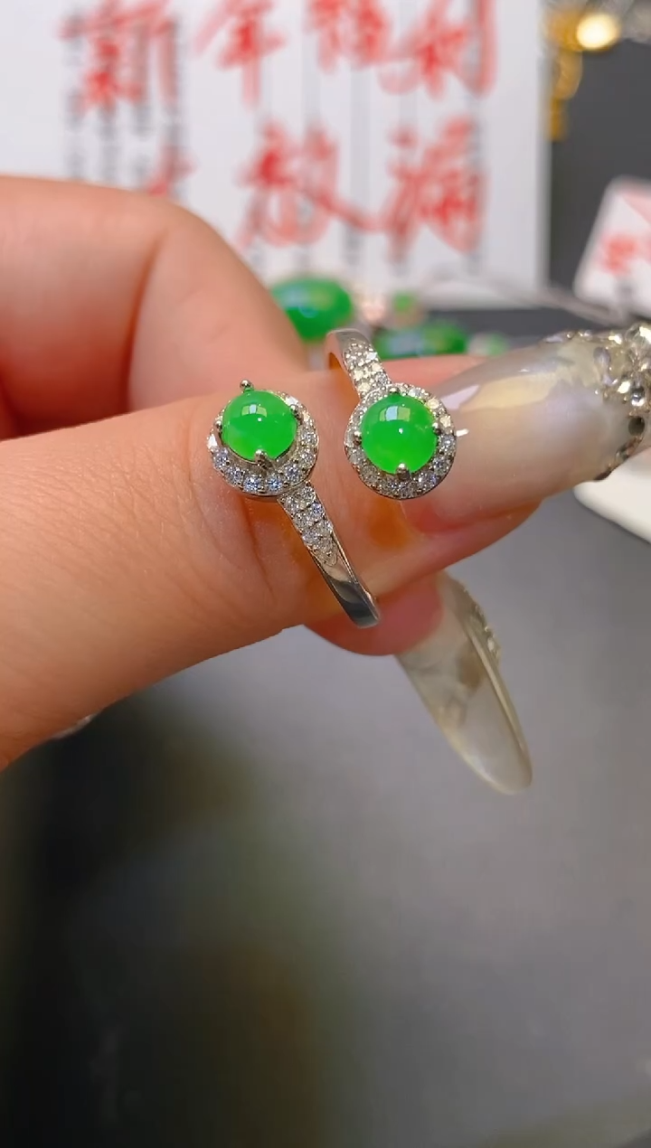 【闪购商品】翡翠耳饰银S925镶嵌天然A货翡翠1