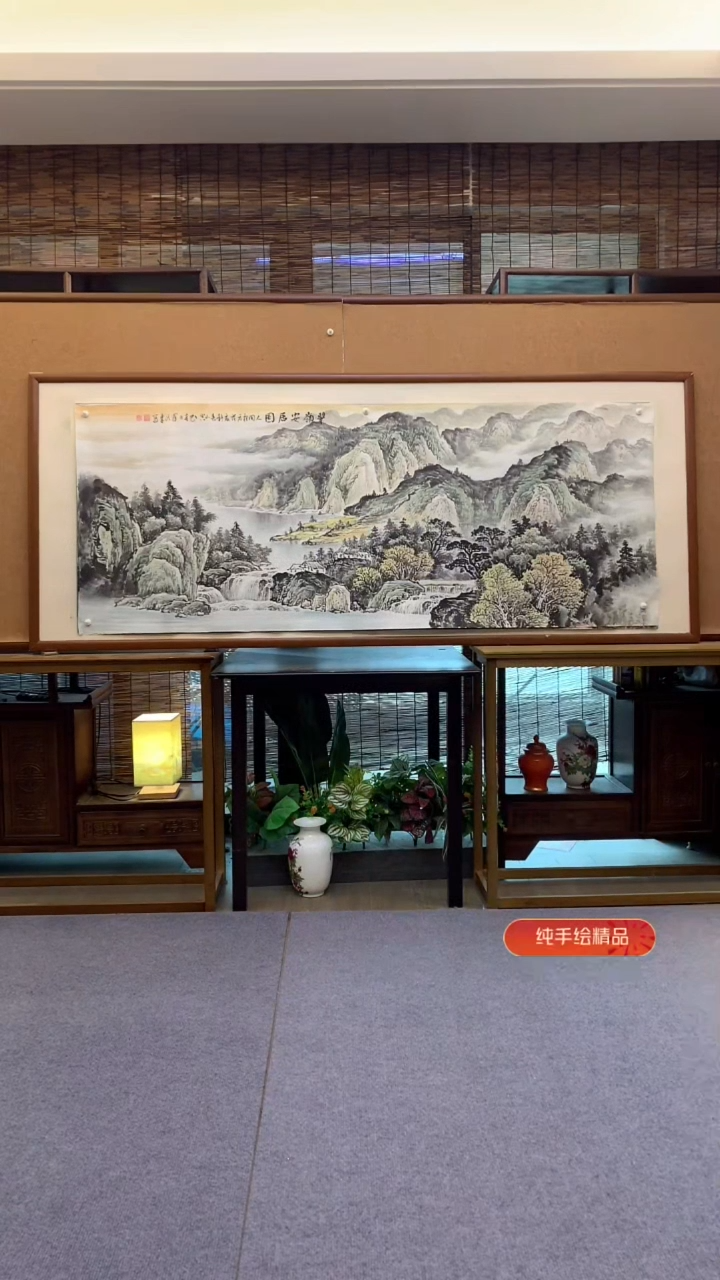 国画小六尺纯实木纯手绘带框装裱205*85cm