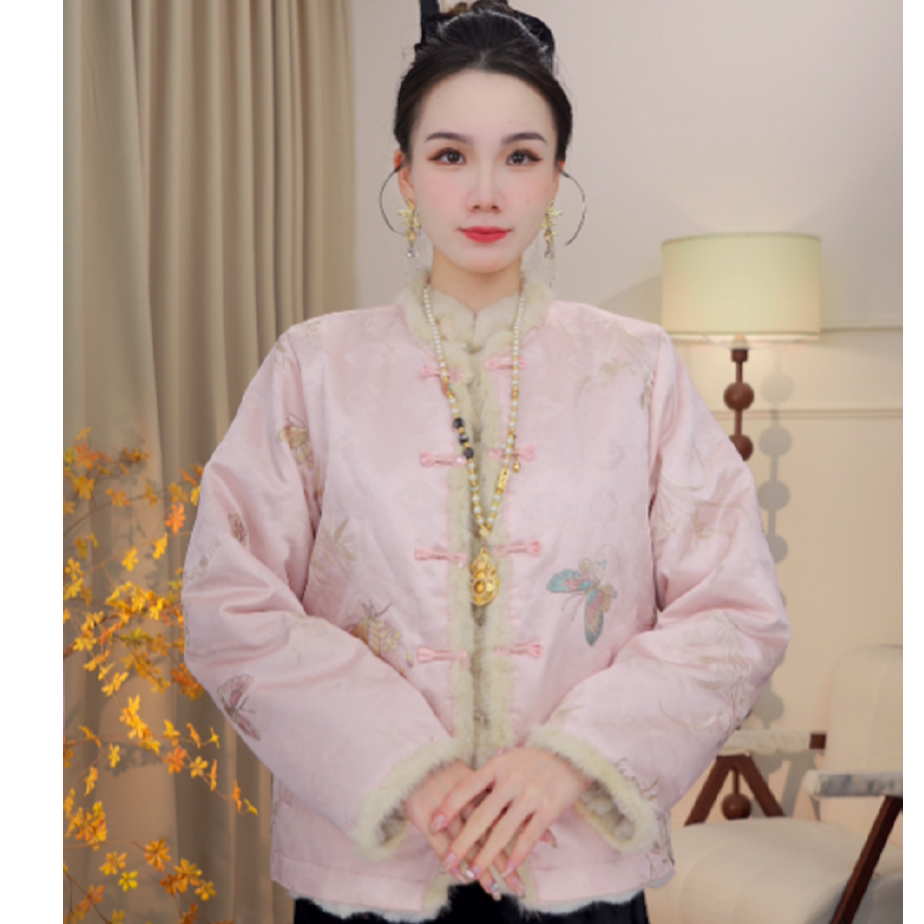 【蝶舞】重磅刺绣国风冬款加厚双面双穿外套2025D6889-婷婷杭锦仓