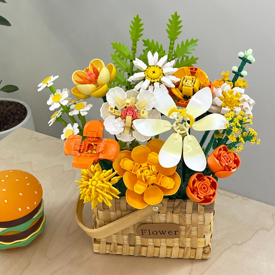 益智积木花小型积木拼装花束礼物女孩花束永生花朵小颗粒玫瑰铃兰