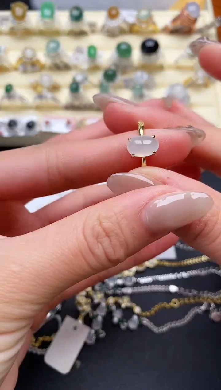 【闪购商品】翡翠戒指银S925镶嵌缅甸翡翠3  6+5