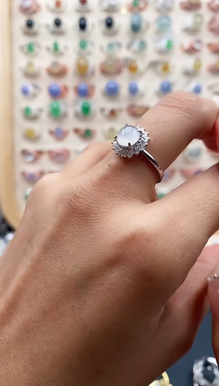 【闪购商品】翡翠戒指银S925镶嵌缅甸天然A货翡翠111  7+1