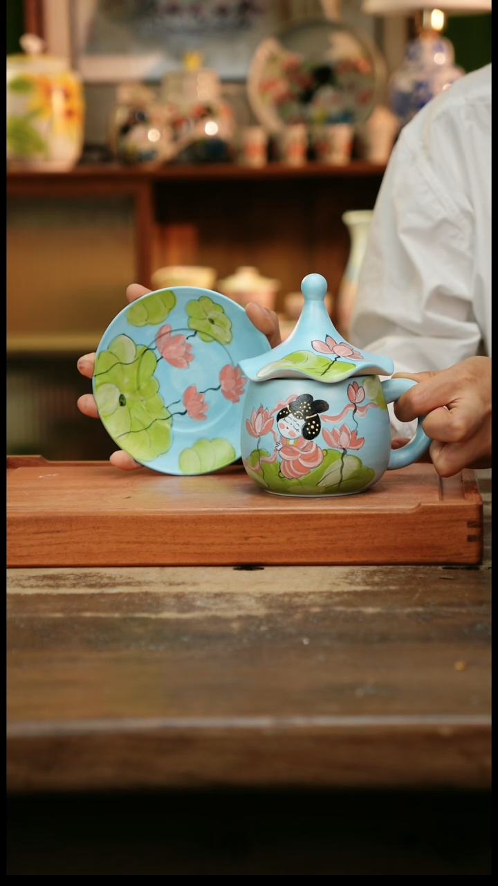 摆件景德镇纯手工釉下彩精品茶具