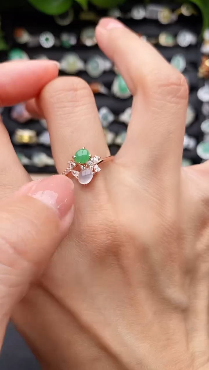 【闪购商品】翡翠戒指银S925镶嵌缅甸翡翠A货22  7-6