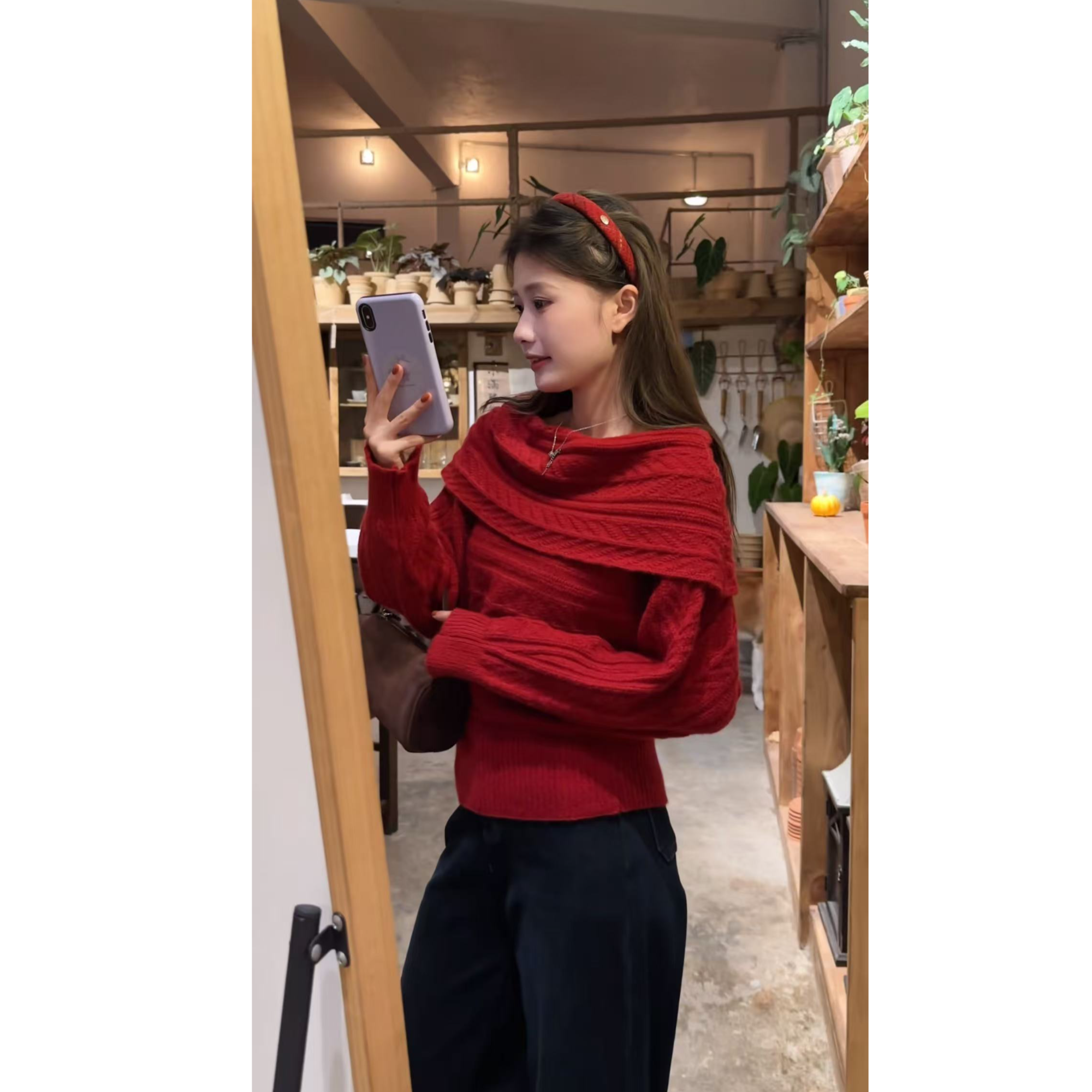 韩11韩系一字领绞花毛衣女2025新款冬温柔风收腰显瘦露肩针织上衣