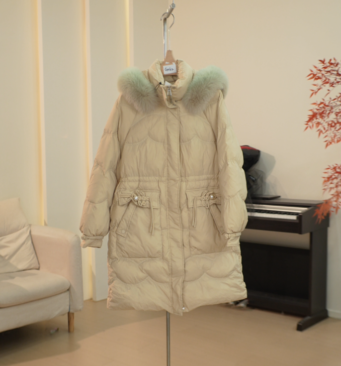 G042 LG系列高奢狐狸毛领中长款抽绳连帽厚款羽绒服女 YA99