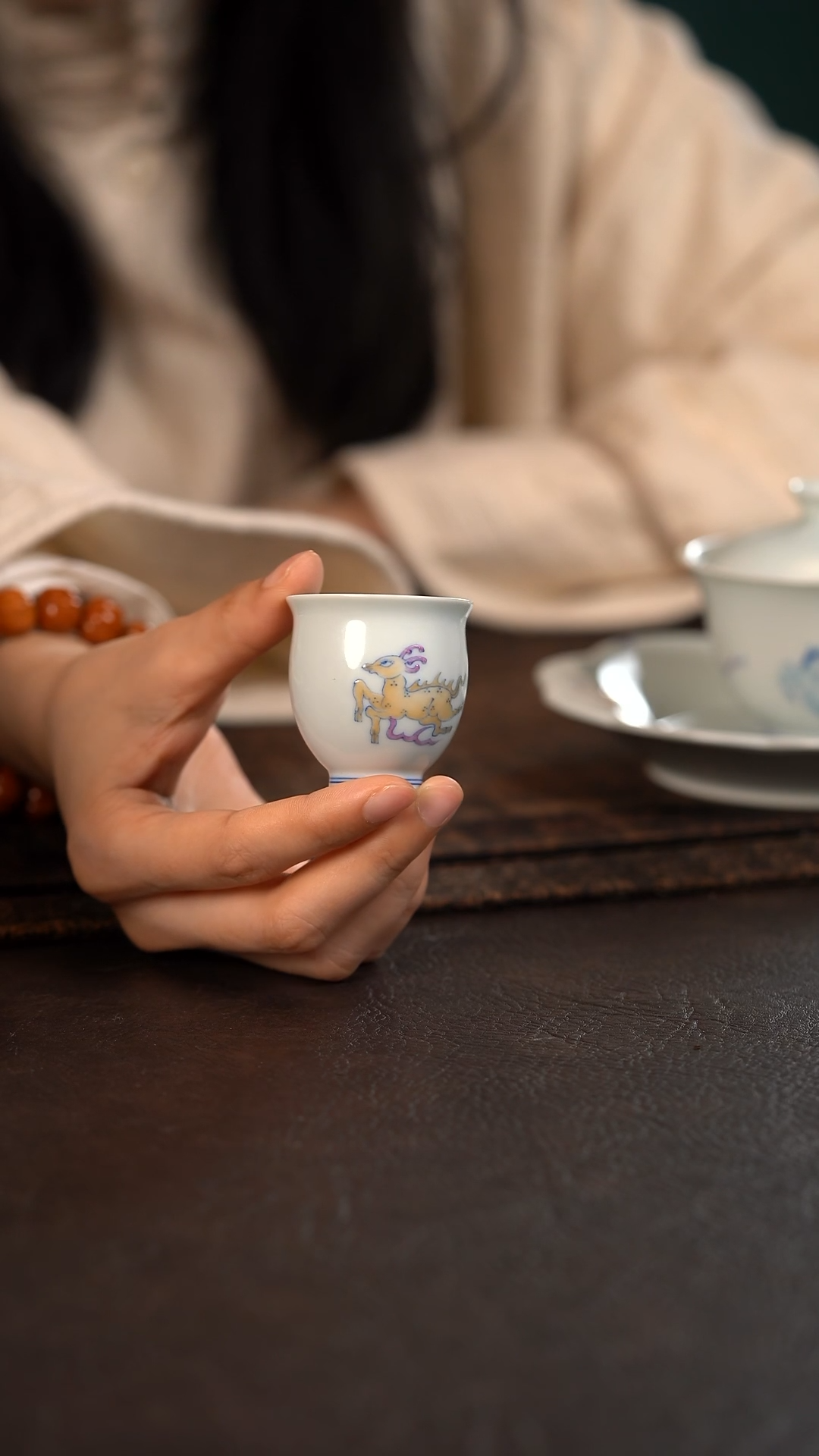 【闪购商品】杯活动价聚澜堂斗彩小鹿玉兰杯黄冲