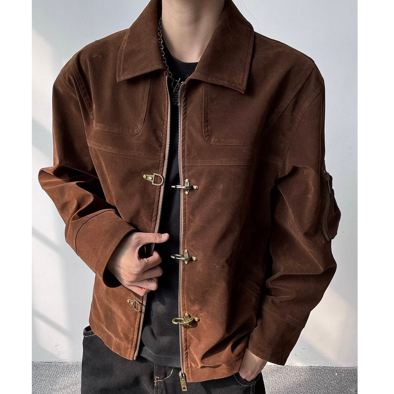 WIND BLOWSWINDBLOWS拼接飞机扣短款设计感潮流夹克琥珀流光