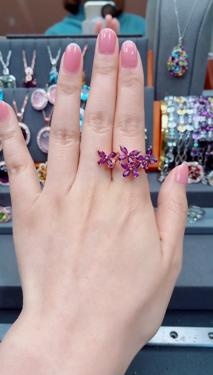 银S925镶嵌戒指紫晶紫晶戒指