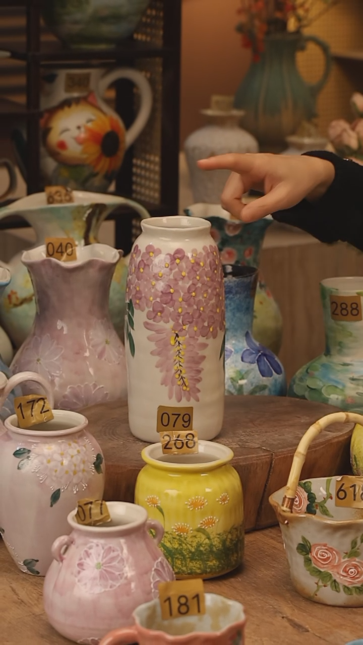 陶瓷景德镇设计师手作花器摆件侘寂风@M079@