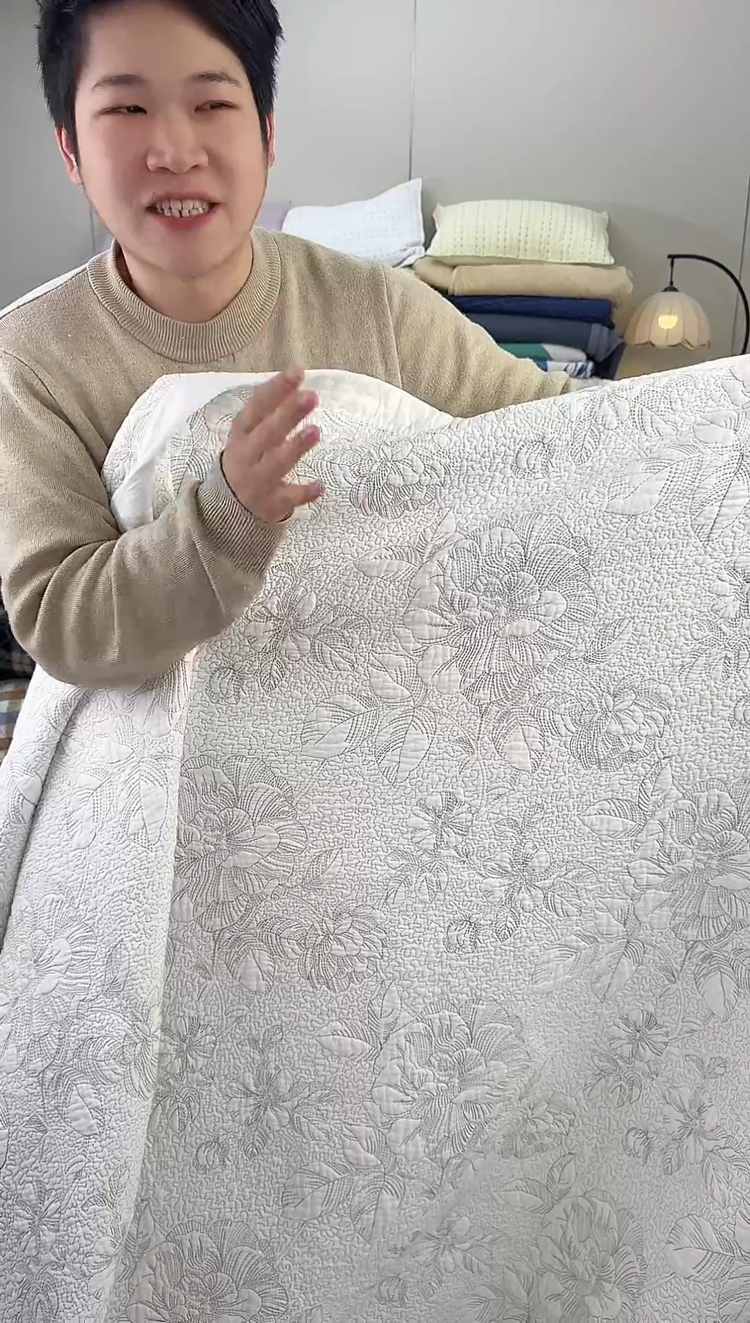 棉白盏花230*250单床盖纯棉