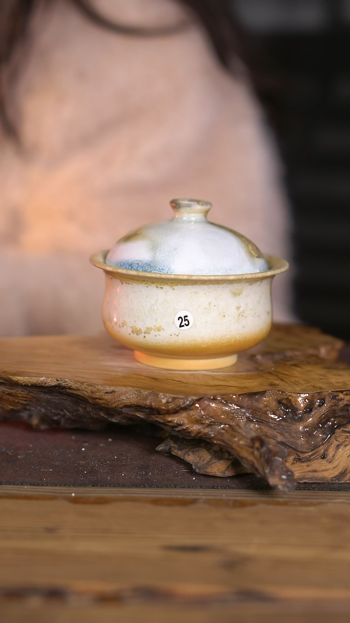 景德镇纯柴烧 中白泥盖碗 25（精品）