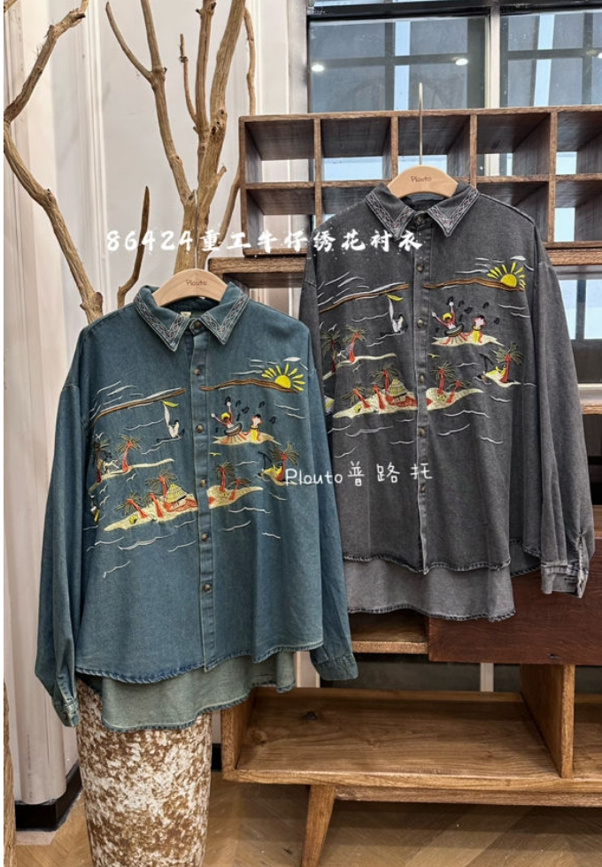 MM#86424#复古重工绣花牛仔村衣 FL