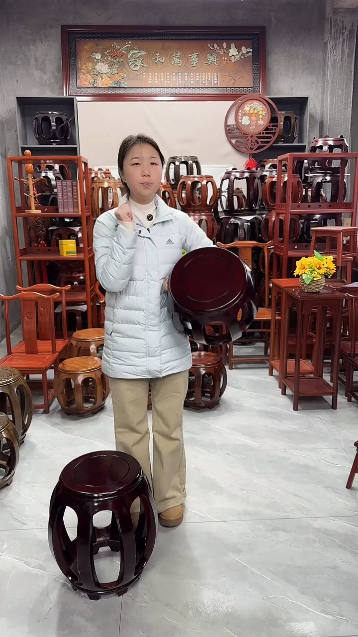 花梨木类家具酸枝色小号鼓凳2对（4条）