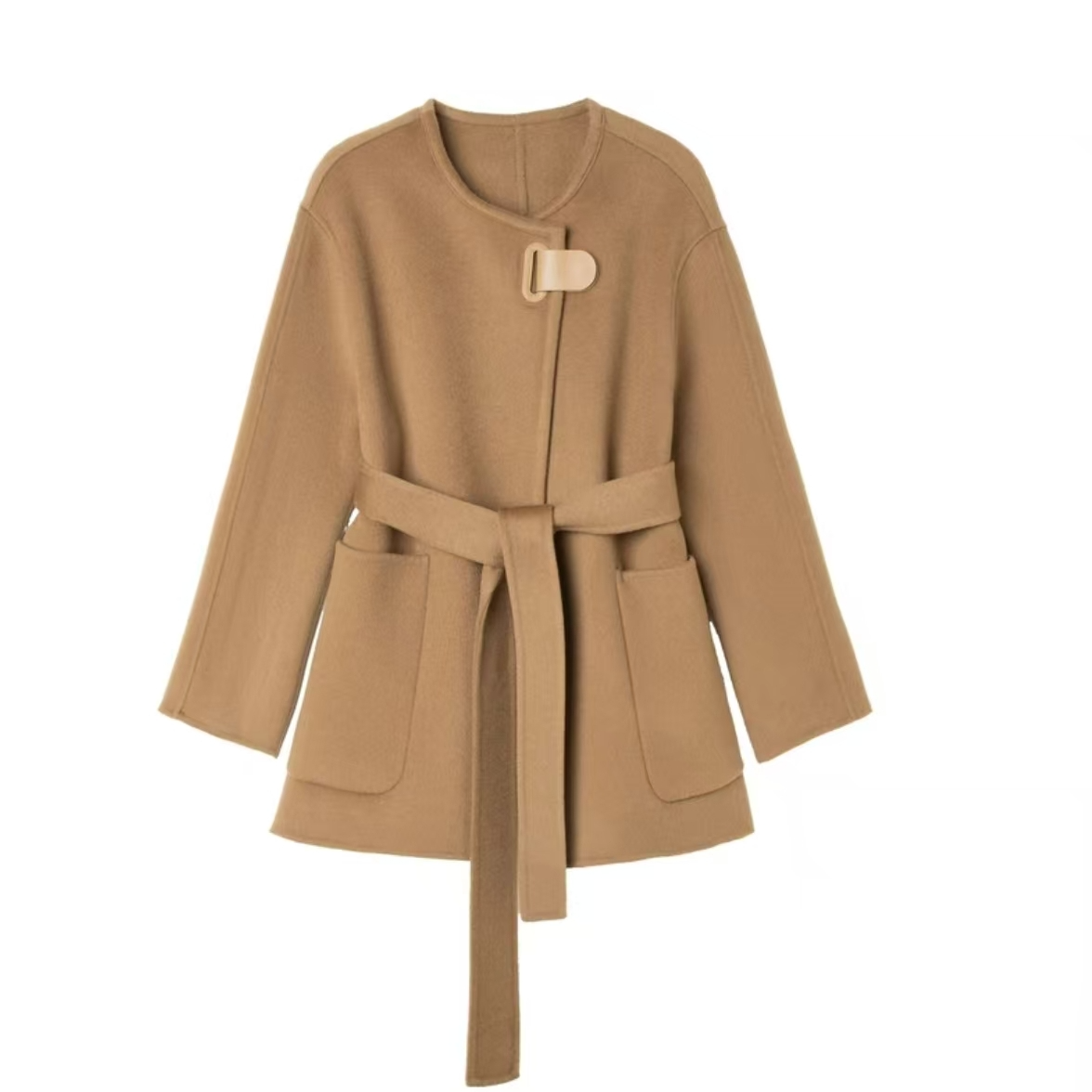 绵羊毛时尚极简气质设计师双面呢秋冬直筒轻奢行呢外套