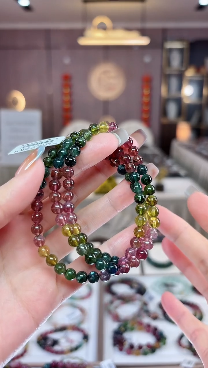 【闪购商品】碧玺三圈手串5mm+未镶嵌一物一证dan