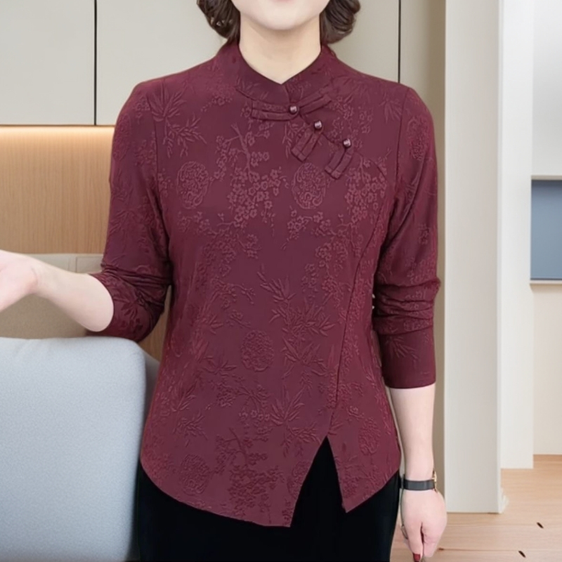 2025年中年妈妈装提花复古盘扣洋气保暖遮肉显瘦洋气百搭设计上衣
