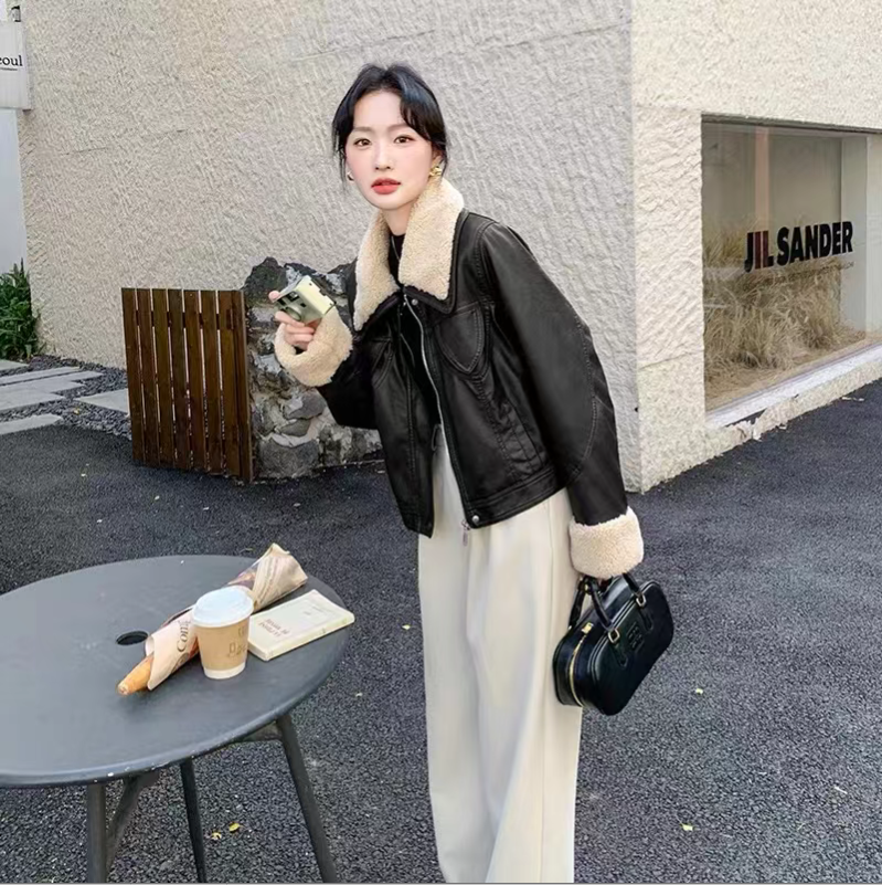 2025冬季新款欧货嘎嘎保暖服皮衣夹克机车服外套#1085【衣长52】