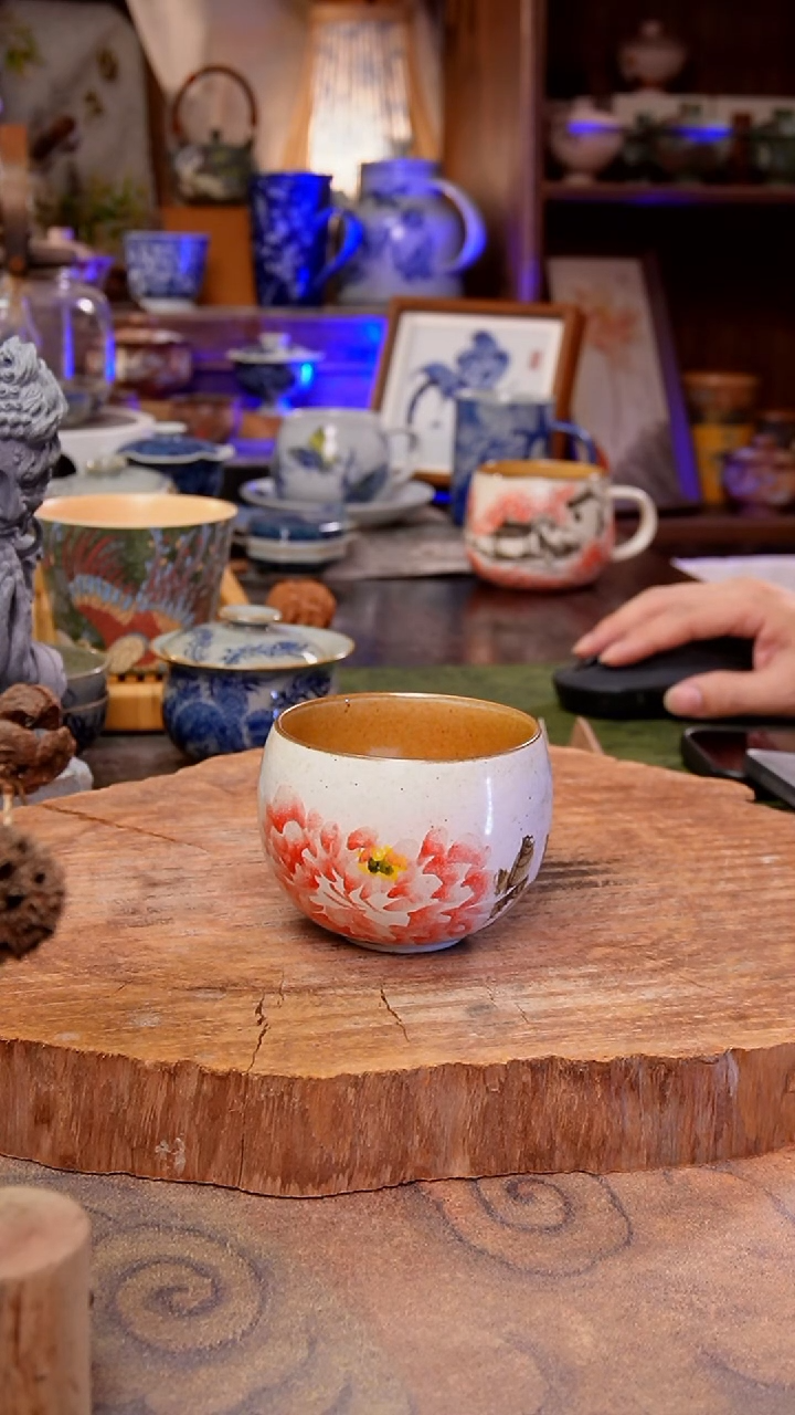 杯子牡丹手工手绘手工手绘