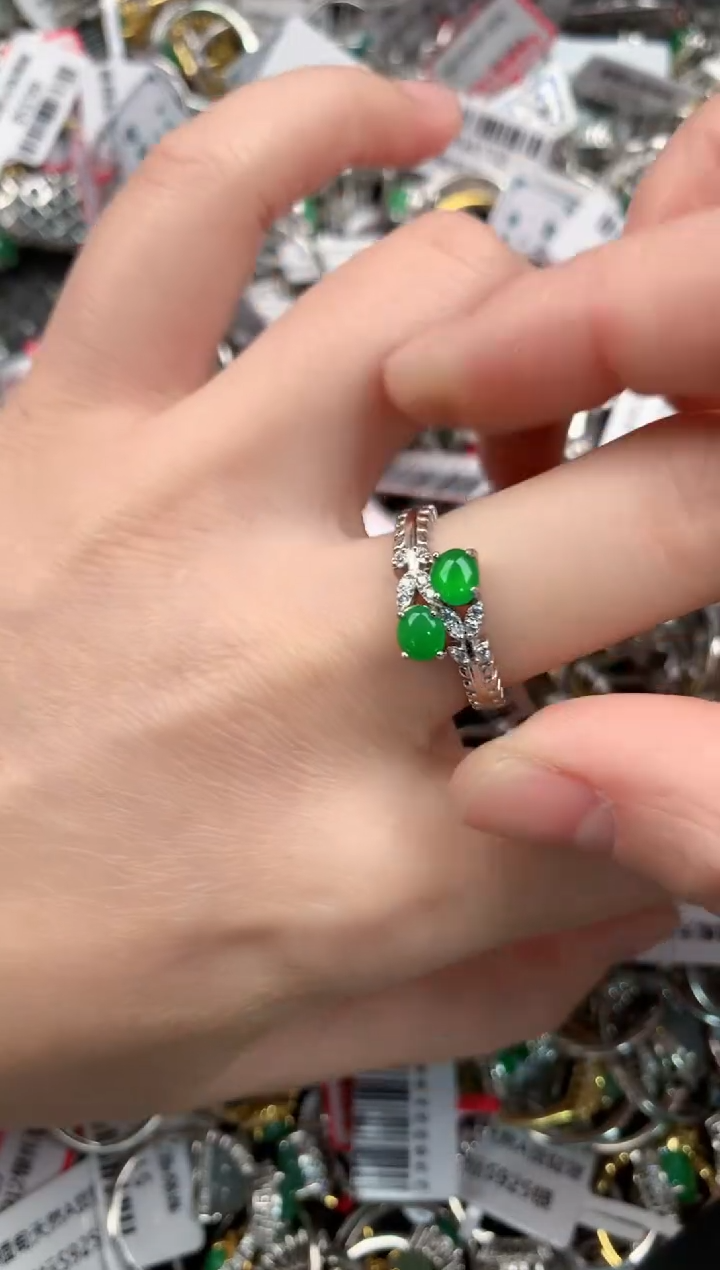 银S925镶嵌戒指翡翠444---6