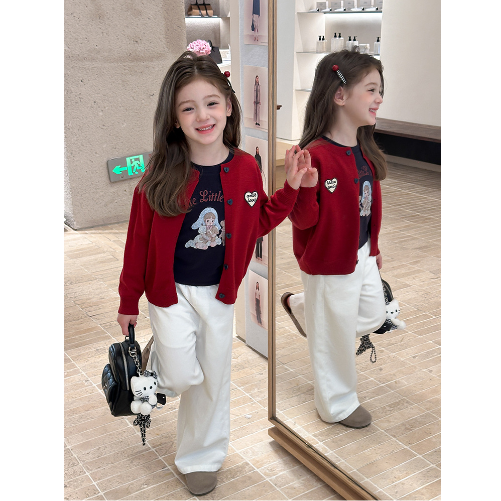 【清仓】秋季.女童韩版百搭爱心字母毛衣开衫儿童秋针织外套25G101