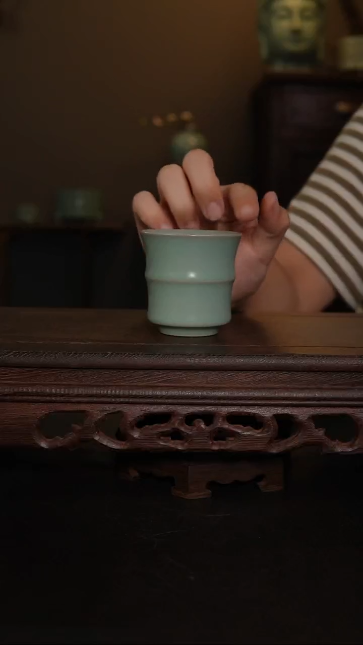 摆件原产地原矿仿古釉手工竹节杯