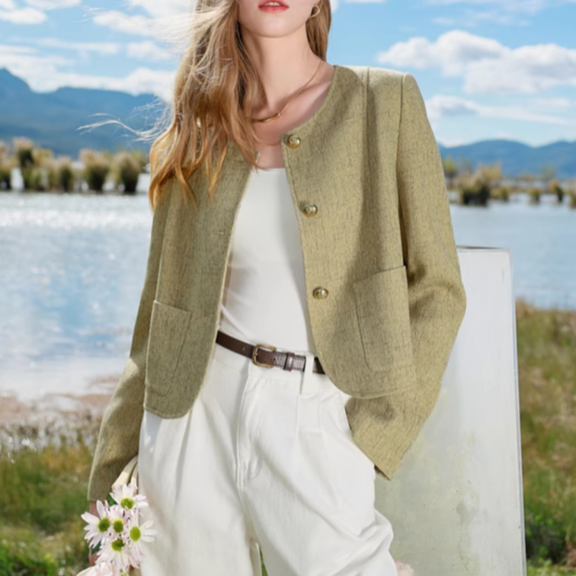 短外套小香风气质针织短款时尚百搭复古春季春秋休闲女士毛呢#0Dc