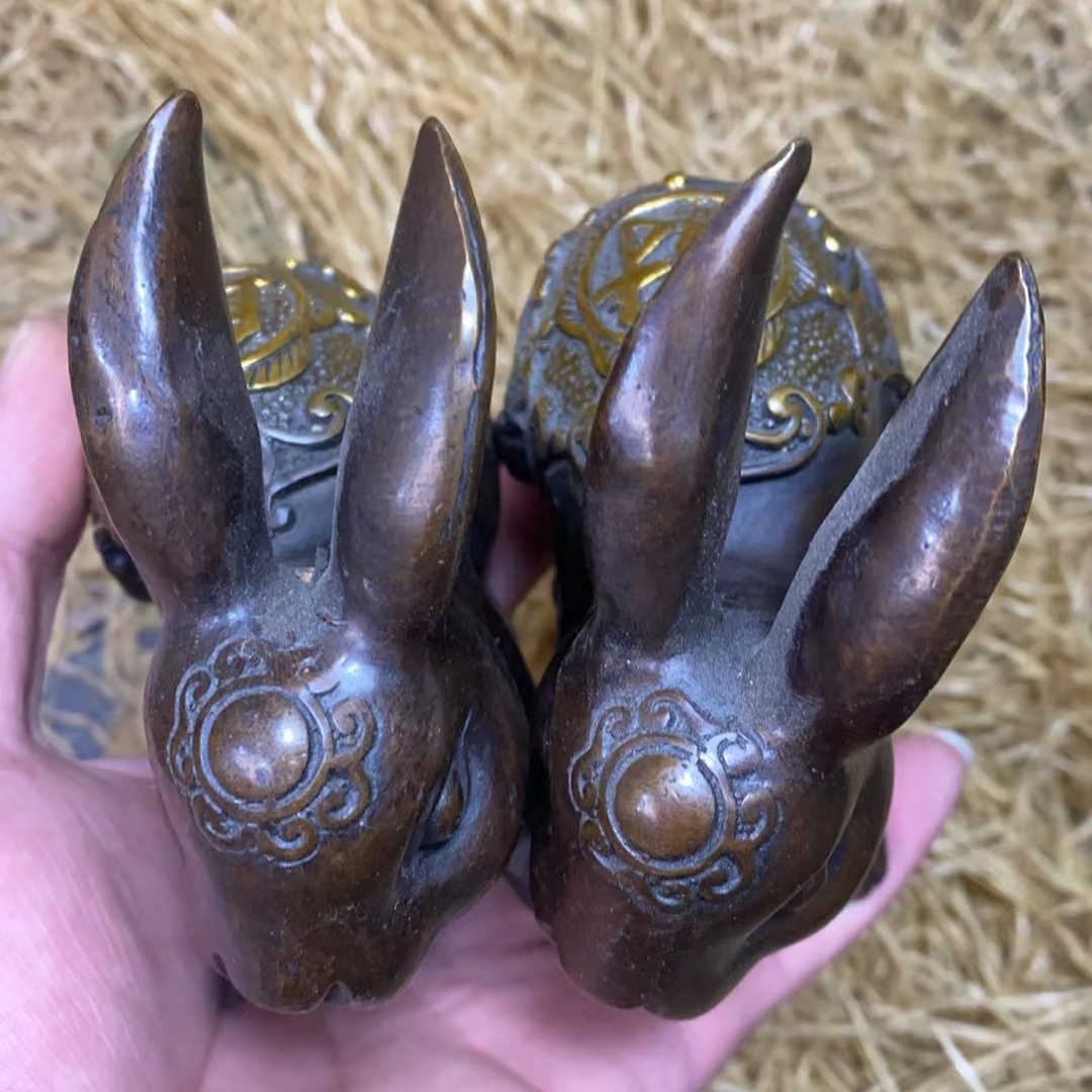 铜兔子摆件一对（杰起臻选）