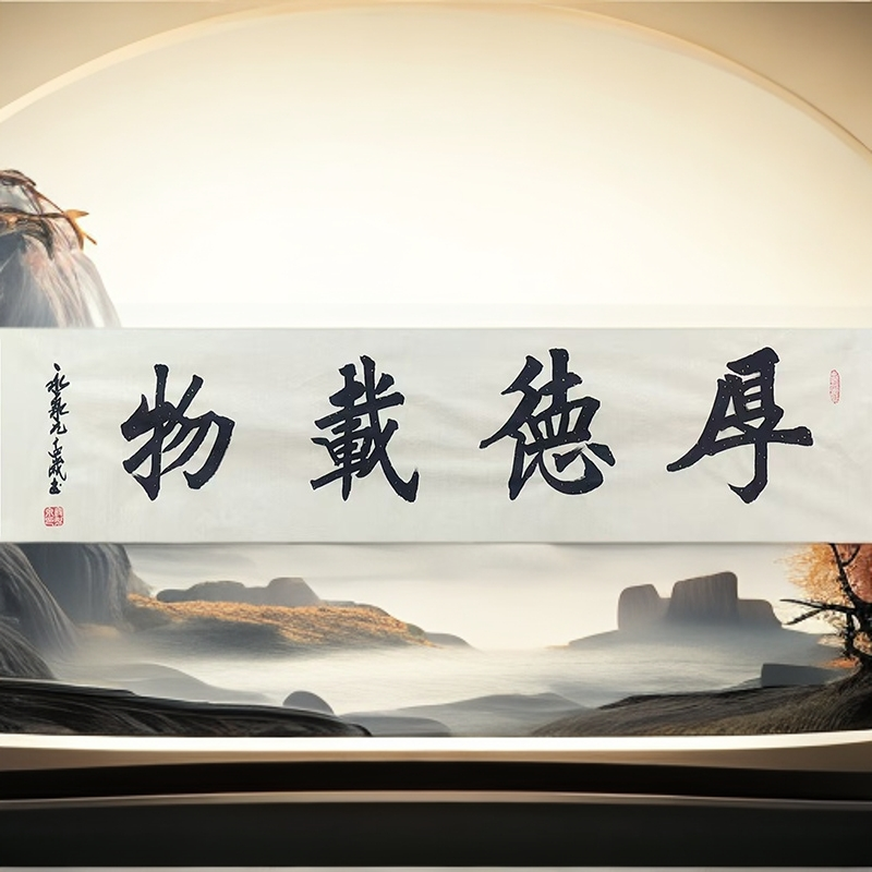 唐奈字画厚德载物欧楷书法四尺对开寇永泉手写精品字画书画直播