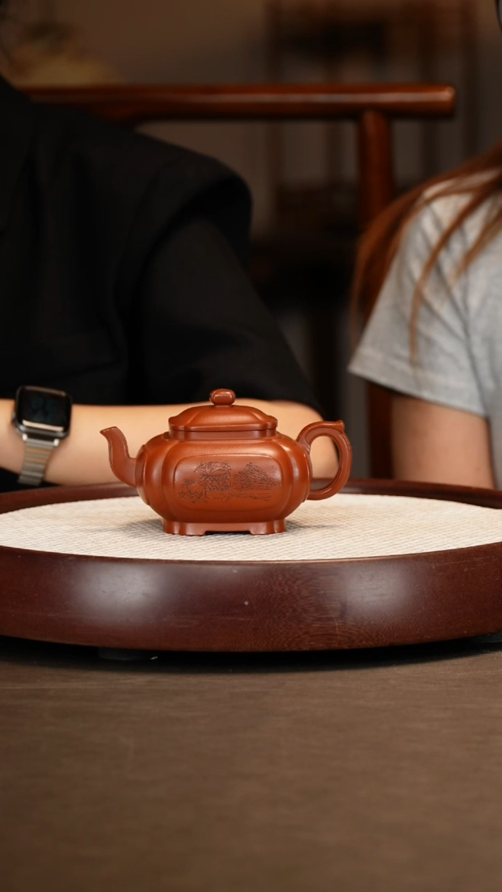 茶壶紫砂【李霓】四方蕴炉 景舟红泥  240c+竹画