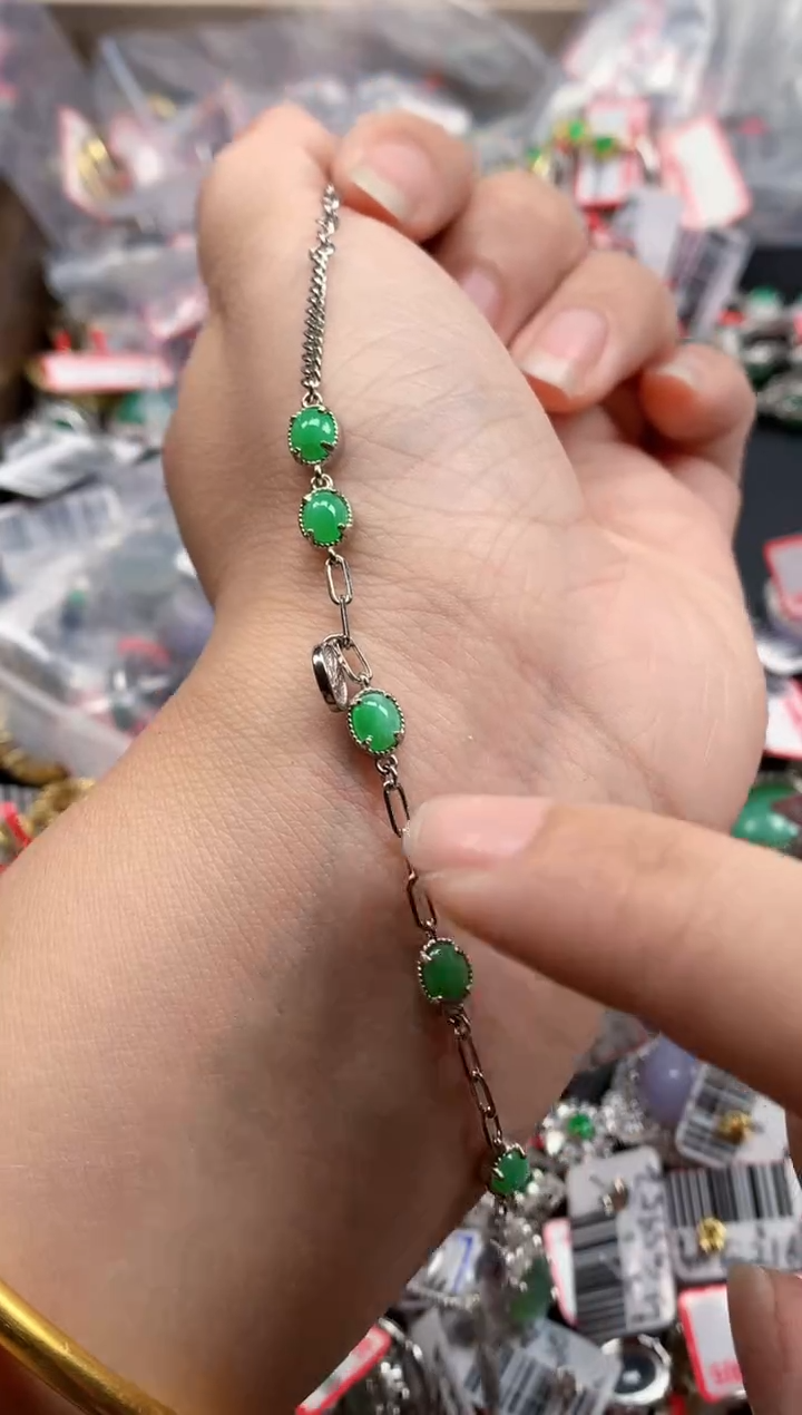 银S925镶嵌戒指翡翠天然A货缅甸翡翠