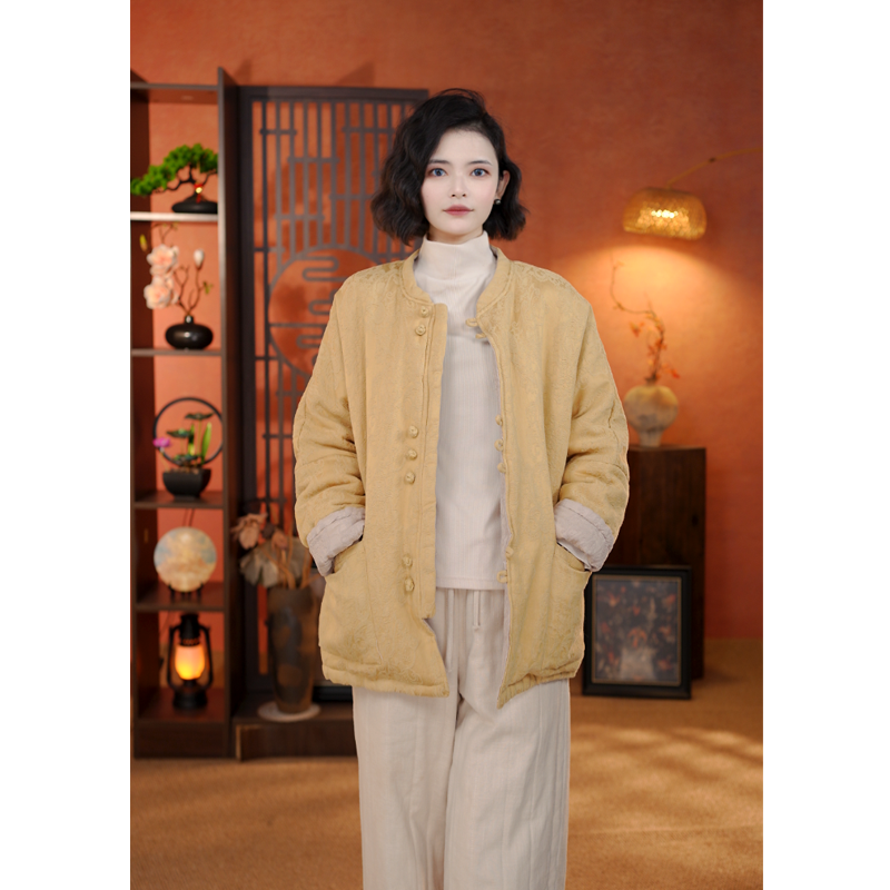 【梦芳华】新中式双面双穿冬季新款棉衣保暖花卉圆领棉服6587