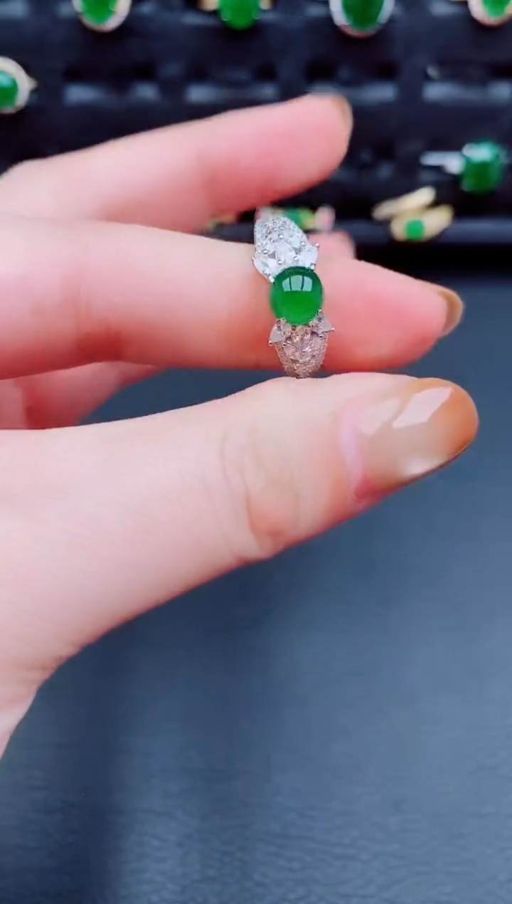 【闪购商品】翡翠戒指银S925镶嵌天然a货翡翠165