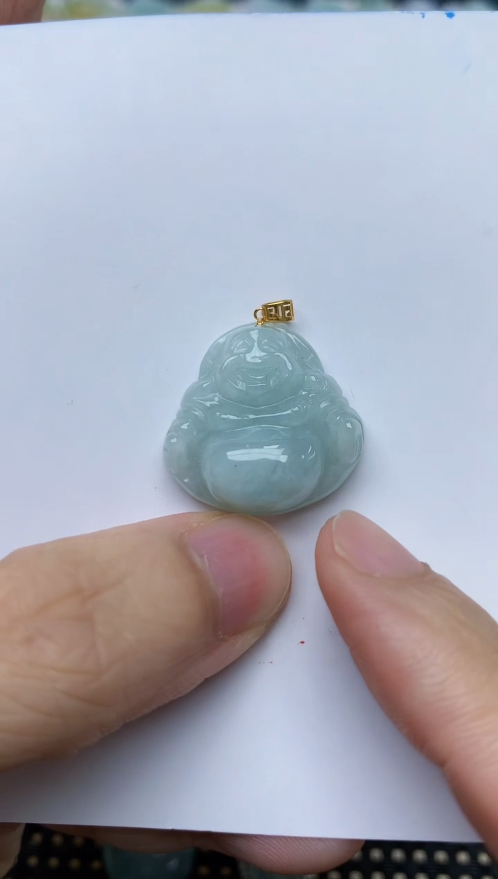 翡翠18K金镶嵌颈饰天然缅甸A货翡翠