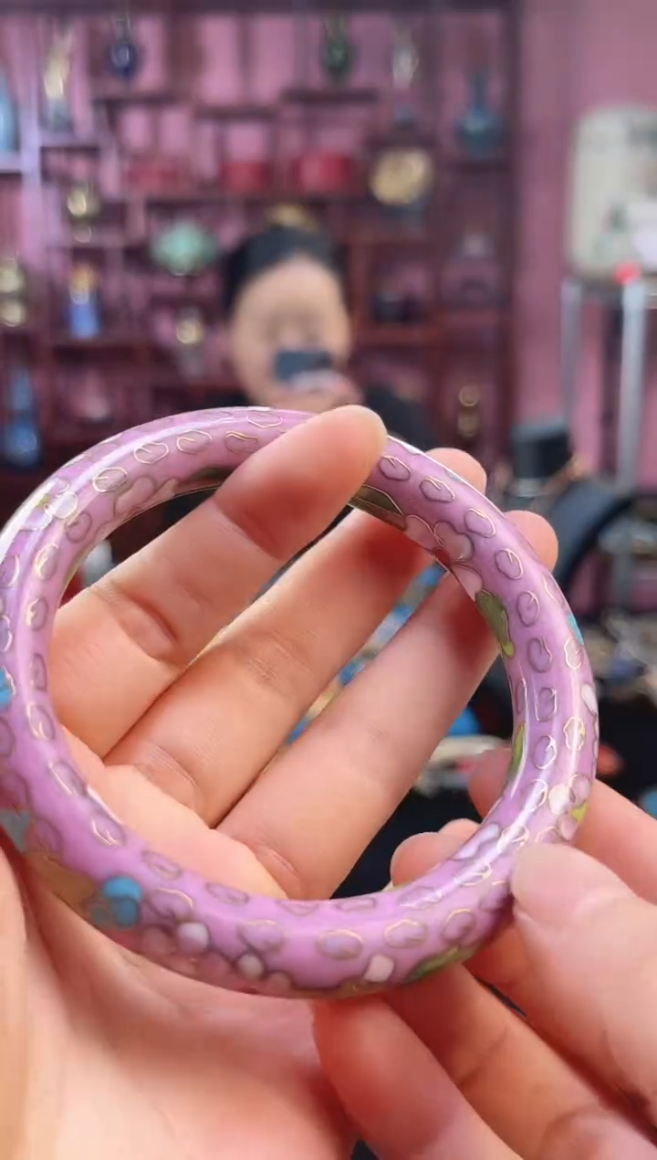 非遗 景泰蓝棍镯 55-60/1.2粗版 藕粉