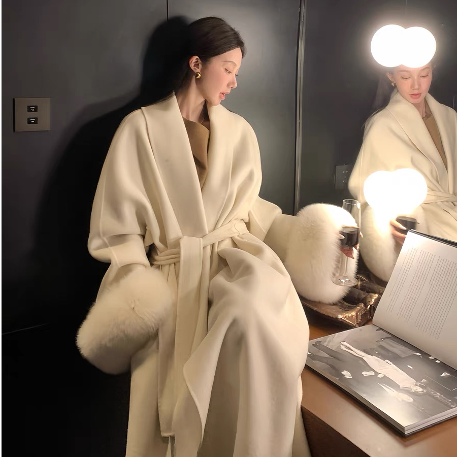 芬兰狐狸毛100%羊毛气质高级感时尚大衣