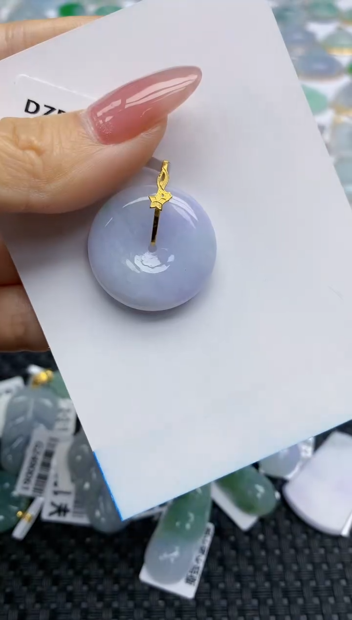 【闪购商品】翡翠挂件18K金镶嵌天然翡翠A货