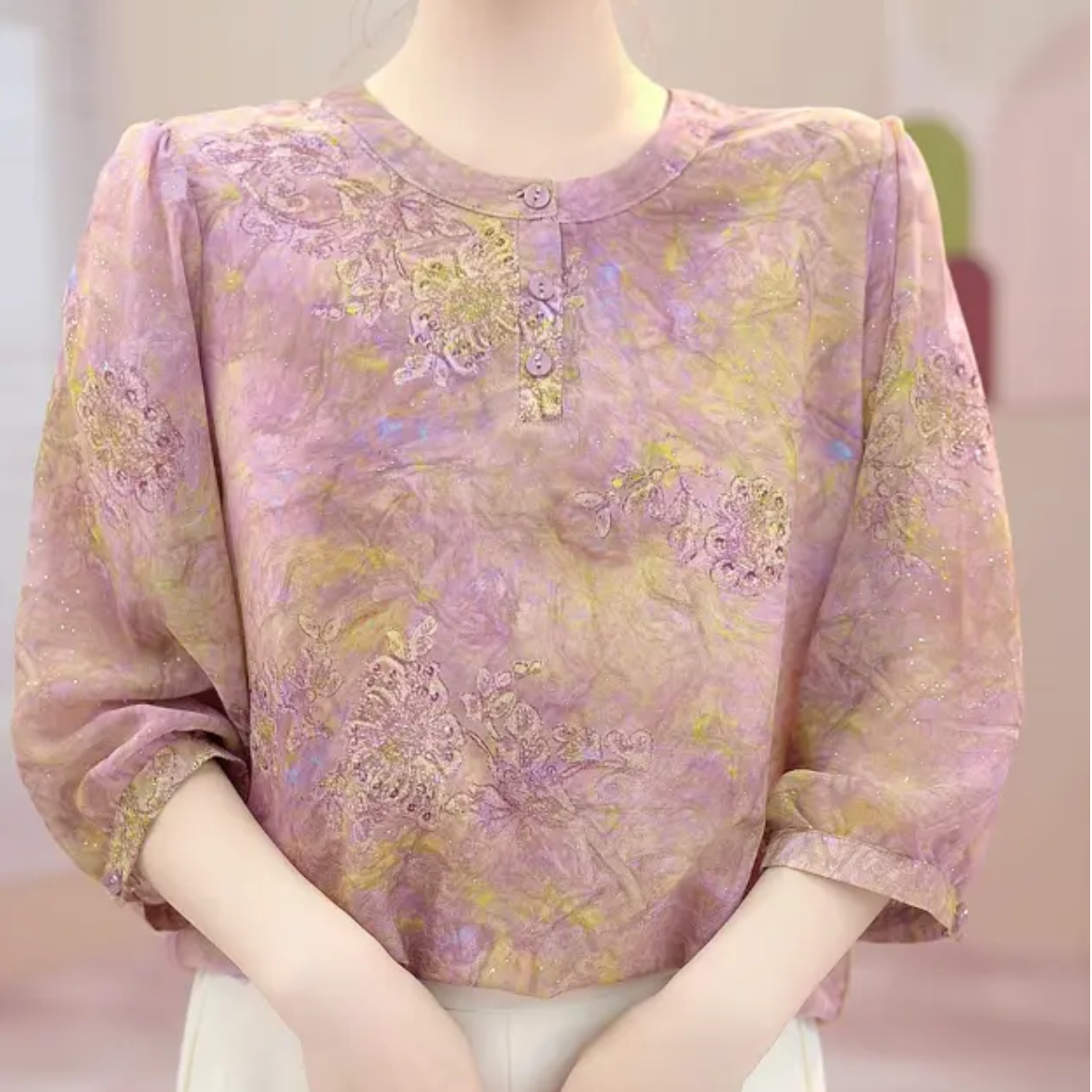 X[高品质]气质优雅时尚碎花衬衫#2138-44