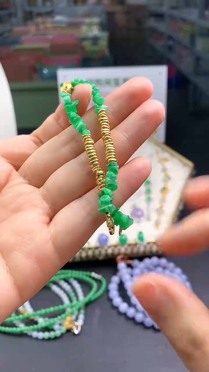 【闪购商品】翡翠颈饰18K金镶嵌翡翠手链|不退不换