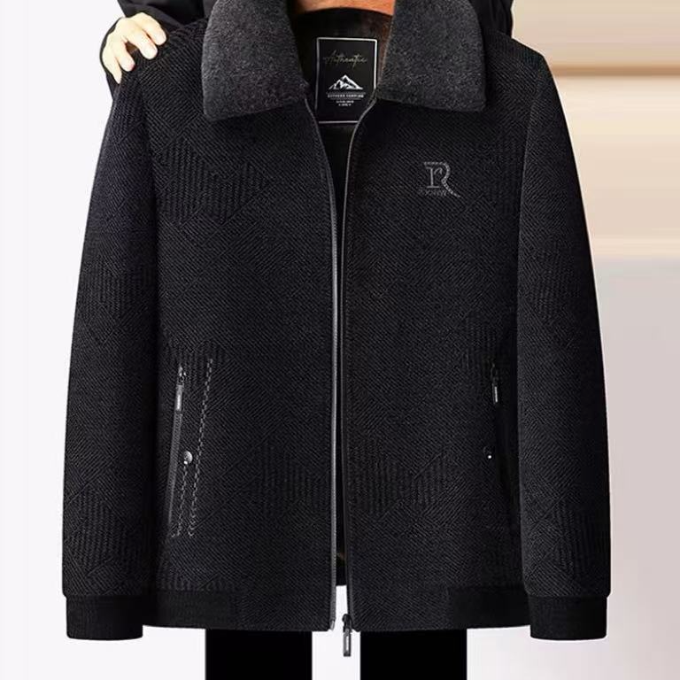 D13冬装中老年棉衣男雪尼尔外套爸爸加绒加厚棉服冬季保暖棉袄