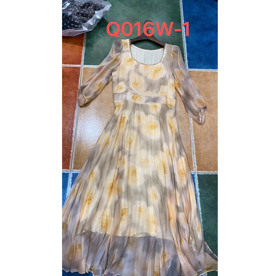 【2024-禾枫】重磅100桑蚕丝连衣裙黄色Q016W-1
