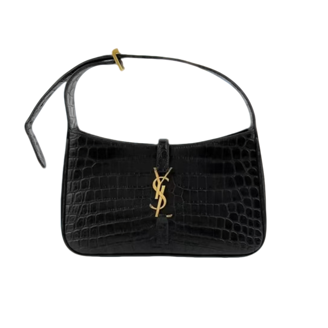 99新 YSL/圣罗兰 安洁利 圣罗兰黑金鳄压纹腋下hobo