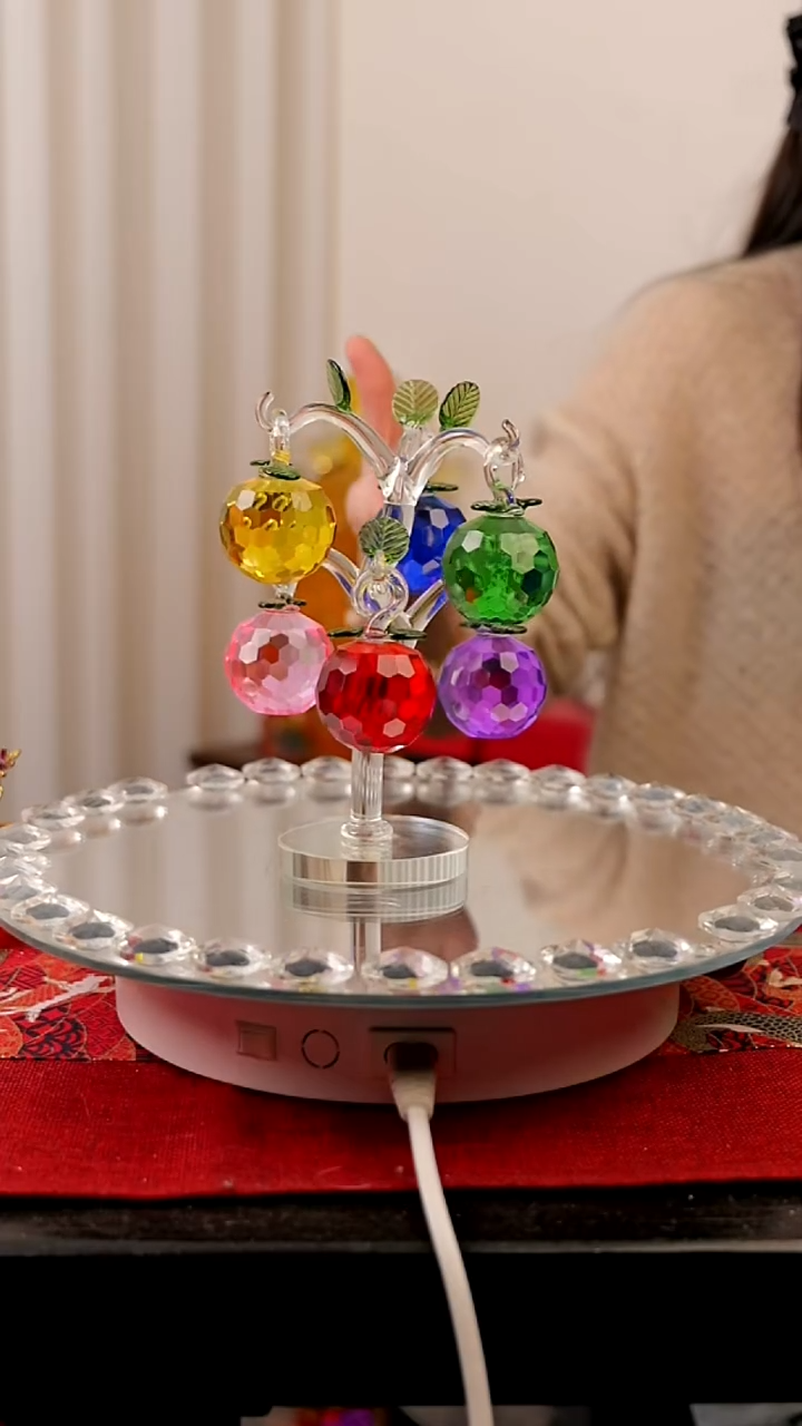 摆件水晶六挂白杆苹果树茶摆件