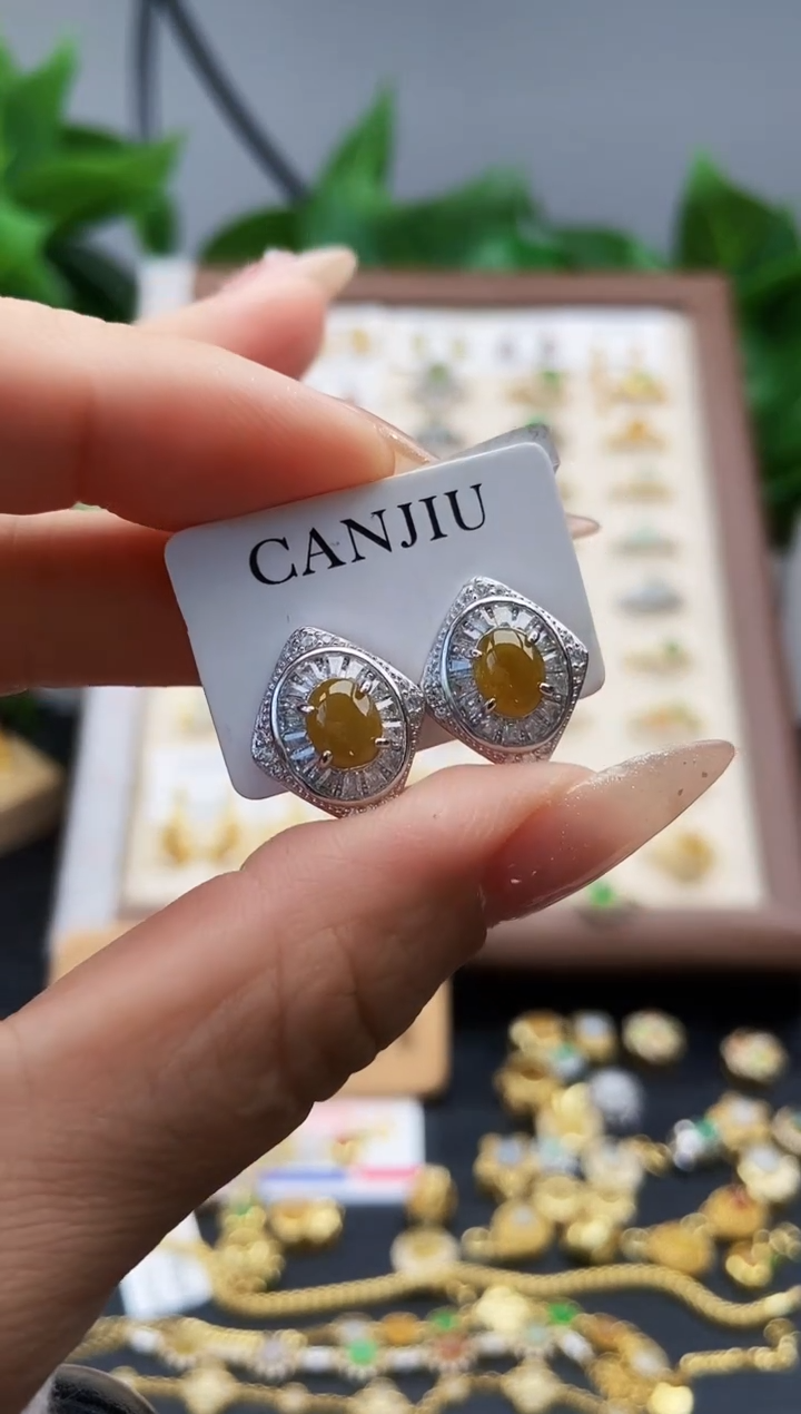 银S925镶嵌翡翠耳饰12