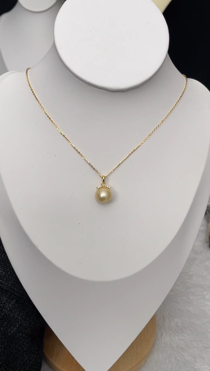 【闪购商品】海水珍珠吊坠(赠链)银S925镶嵌南洋金珠睫毛款11-12mm