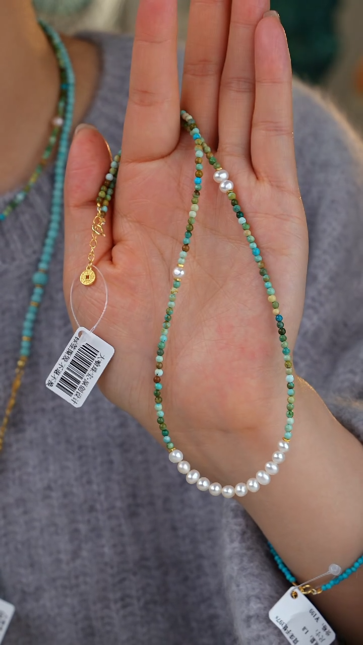 【闪购商品】绿松石项链银S925镀金镶嵌多样性发货