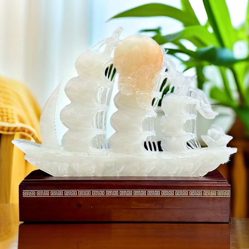 《一帆风顺》天然材质玉石工艺摆件精品礼品（阿富汗玉石）